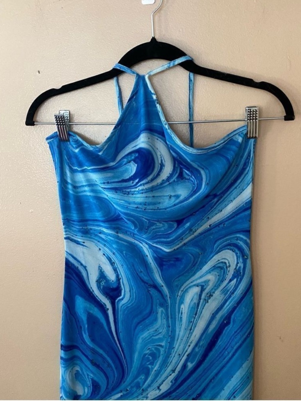 NWT Farai London X REVOLVE Saira Dress Blue Marble Size Large Resort Beach Party - Picture 3 of 7